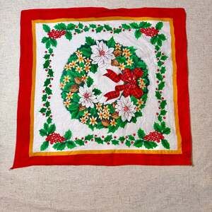 Vintage Christmas Bandana Wreath Festive 100% Cotton Holly ..., $13*